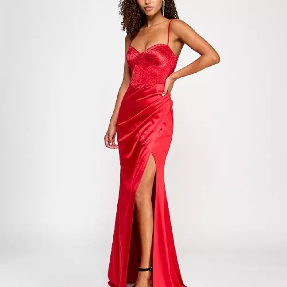 Red prom dress with diamonds at the top